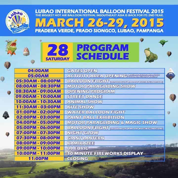 The schedule for the Lubao International Balloon Festival 2015.