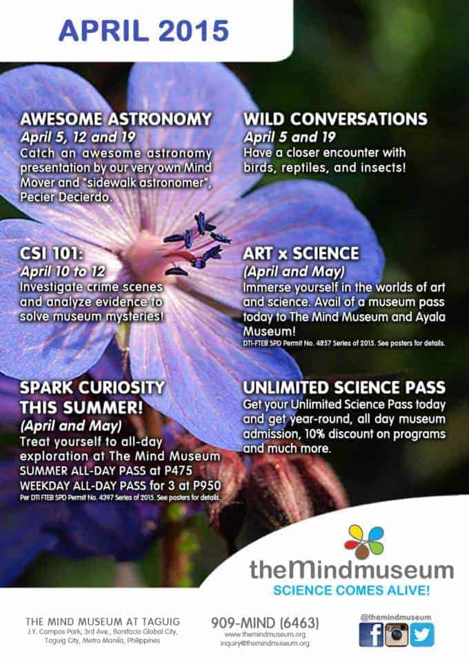 A flyer for the Summer Programs at The Mind Museum in April 2015.