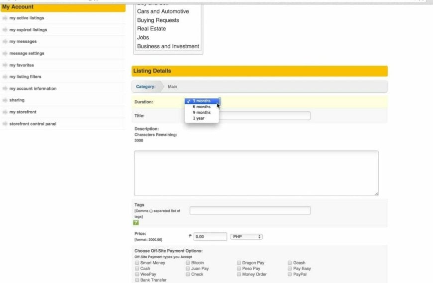 A screen shot of a web page with a yellow button displaying "How to Post on Sulit".
