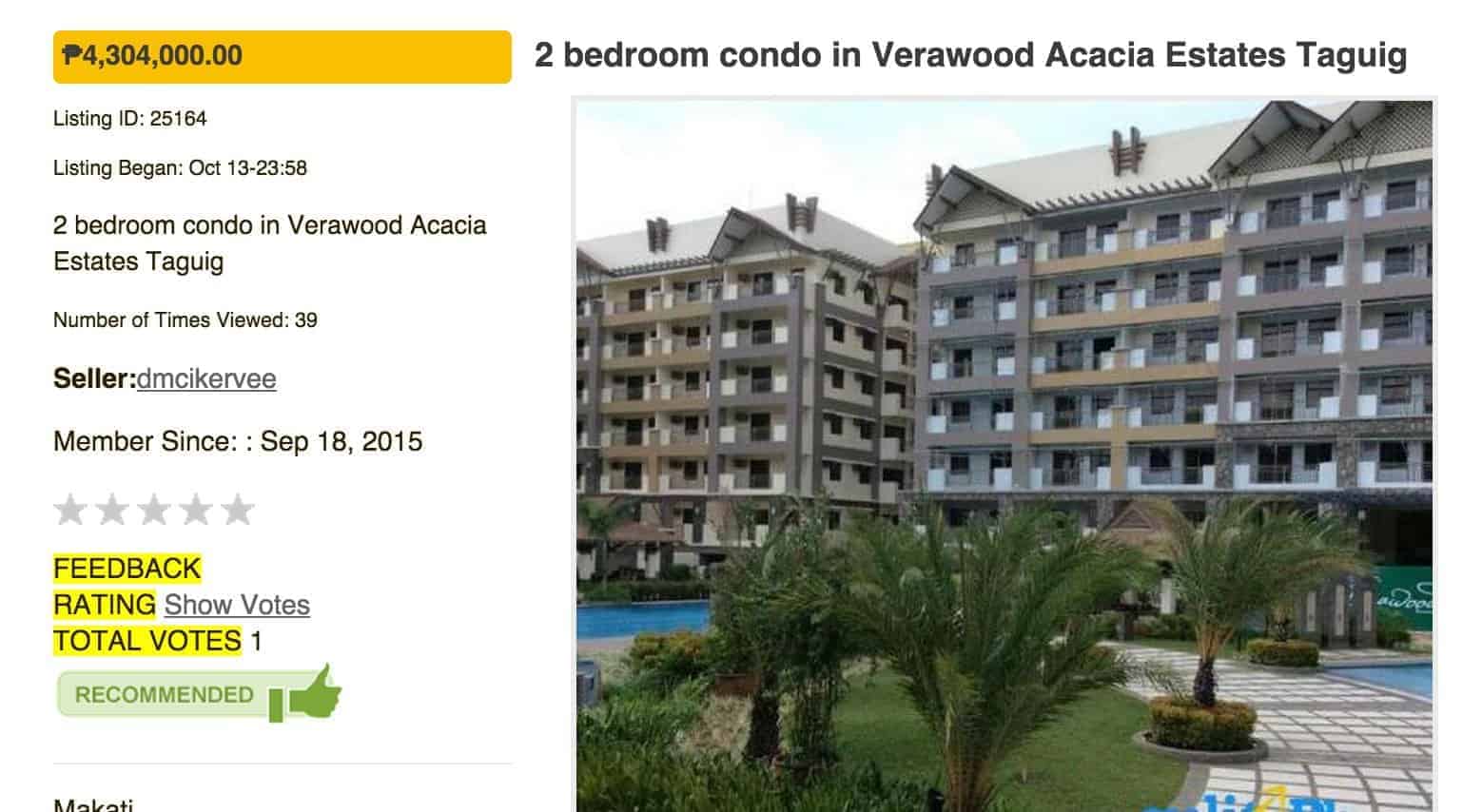 2 bedroom condo for sale in Tagaytay, Philippines with Sulit Feedback and Rating.