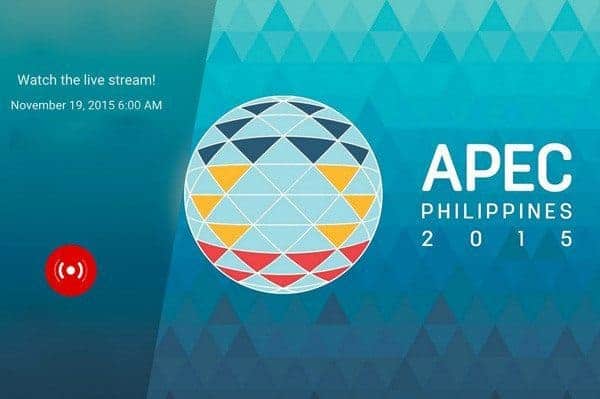 The livestream of APEC TV on Day 8 featuring the logo for APEC Philippines 2015.