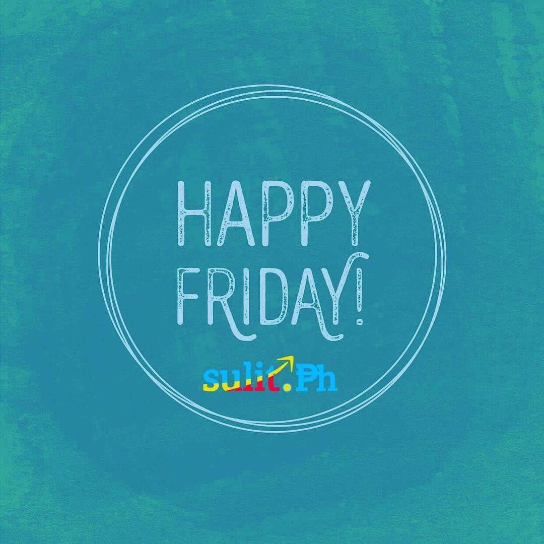 A blue background with the words happy #friday.