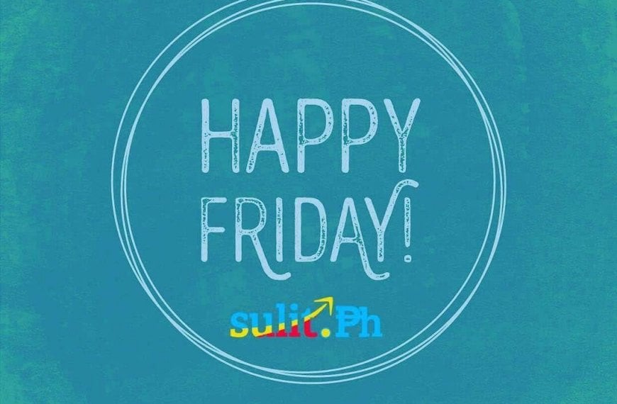 A blue background with the words happy #friday.