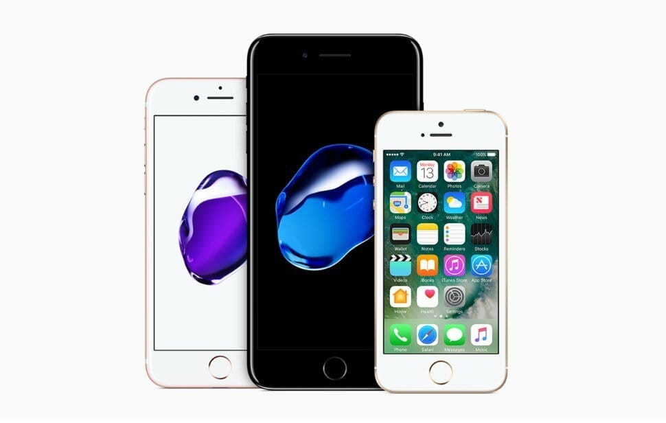 Three iPhones are showcased on a white background at the Apple Authorized Service Center in Metro Manila.