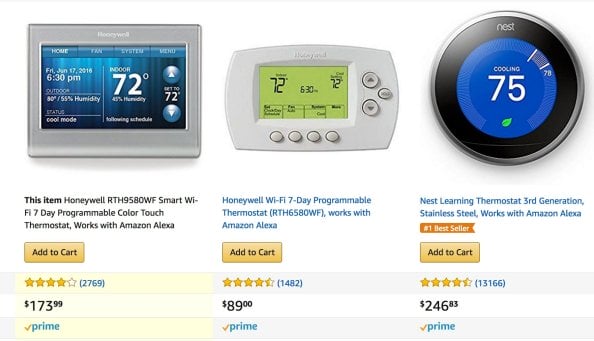 Amazon's best selling smart thermostats purchased on Amazon prime day 2017.