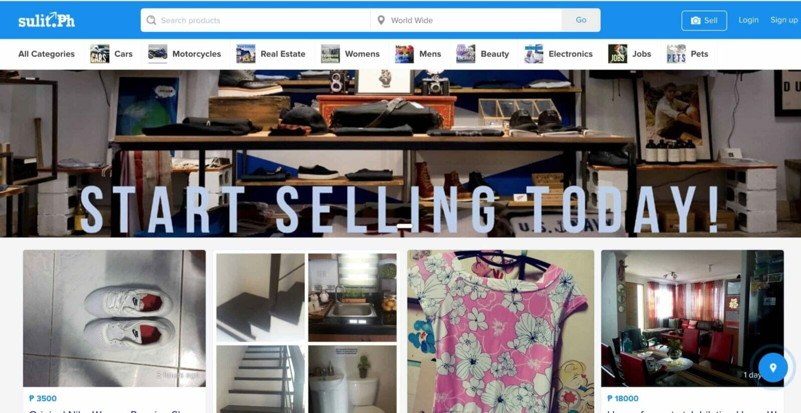 A 2018 website page showcasing the shopping experience with a picture of a clothing store.