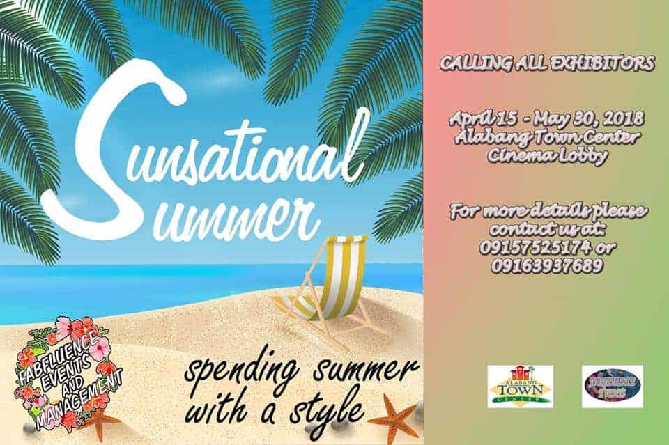 A Sunsational Summer flyer featuring palm trees and chairs.