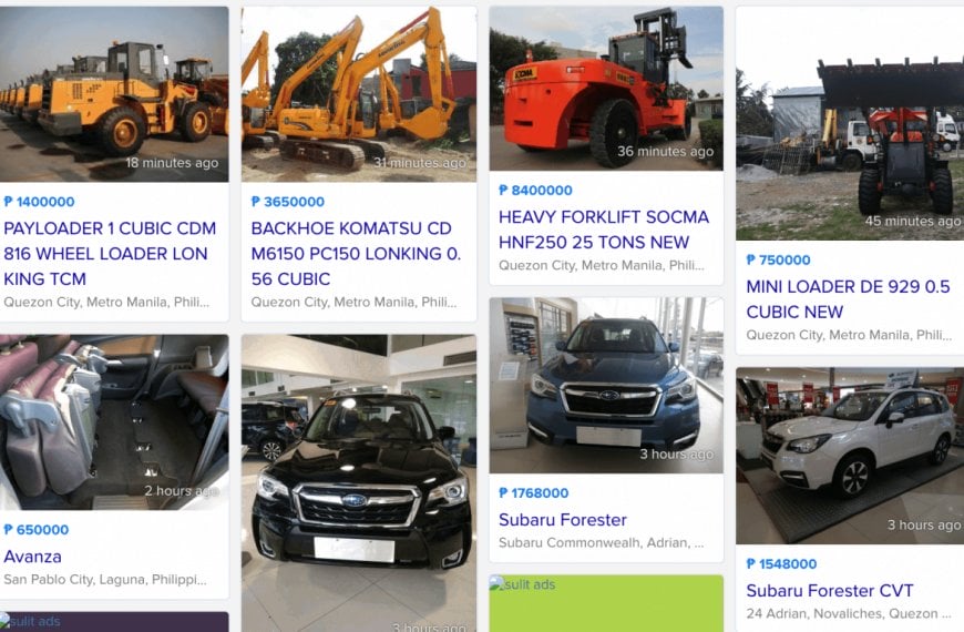 A screen shot of a sulit cars website showcasing various vehicles.