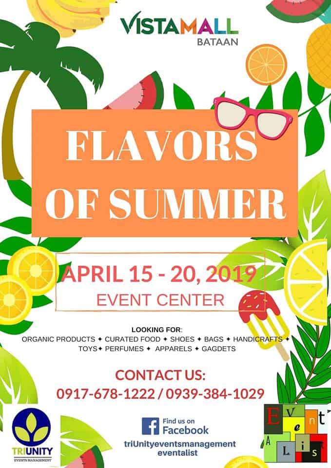 A vibrant flyer for the Flavors of Summer event at Vista Mall.