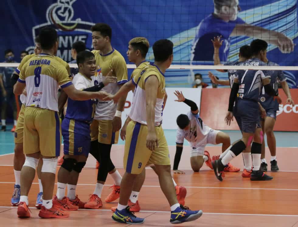 A group of volleyball players compete in the finals of PNVF Champions League.