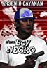 The image showcases a Vivamax movie poster featuring a man in a blue and white cap holding a gun. Wearing a white shirt emblazoned with "Boy Negro," he stands against a dynamic red background, with the name "Arsenio Cayanan" prominently displayed at the top.