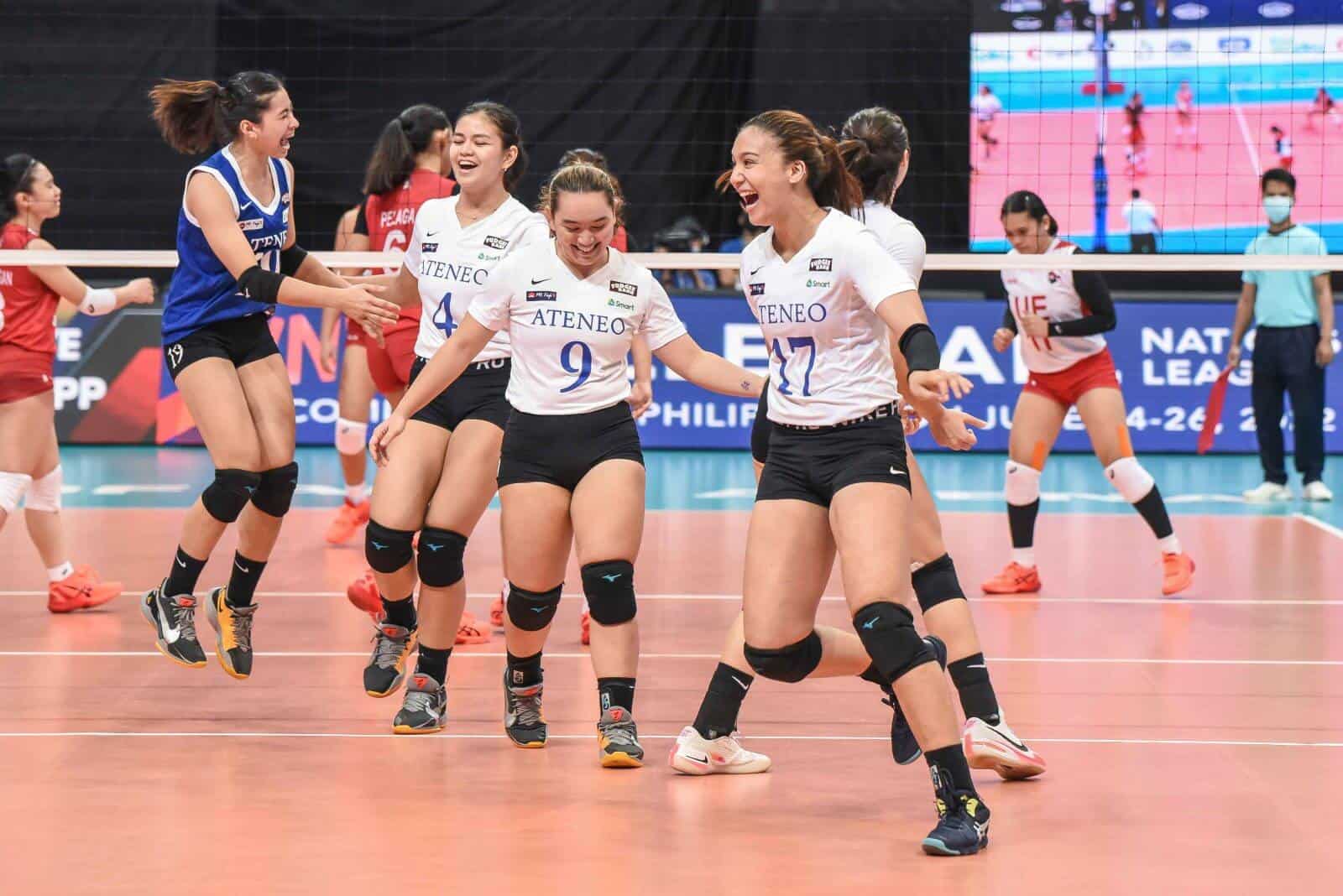 Philippine women's volleyball team celebrates a third straight win.