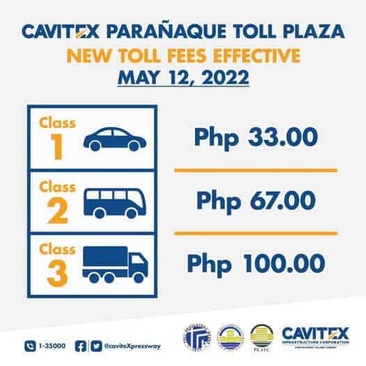 The new toll plaza on the Cavitex (R1) Segment in the Philippines will have new toll fees starting May 12,2022.