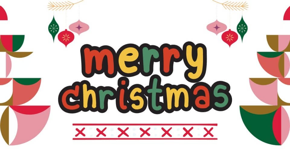 a merry christmas greeting filled with colorful ornaments and wishes.