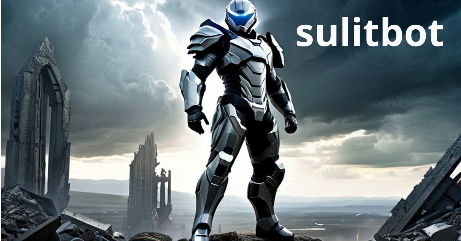 a sulitbot standing on top of a mountain, ready to save the day.