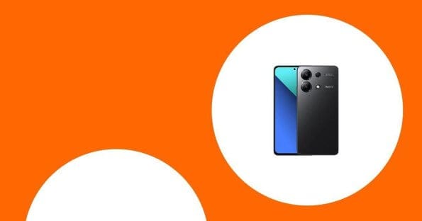 Xiaomi phone with three rear cameras on an orange and white background, perfect for Summer 2025 in the Philippines.